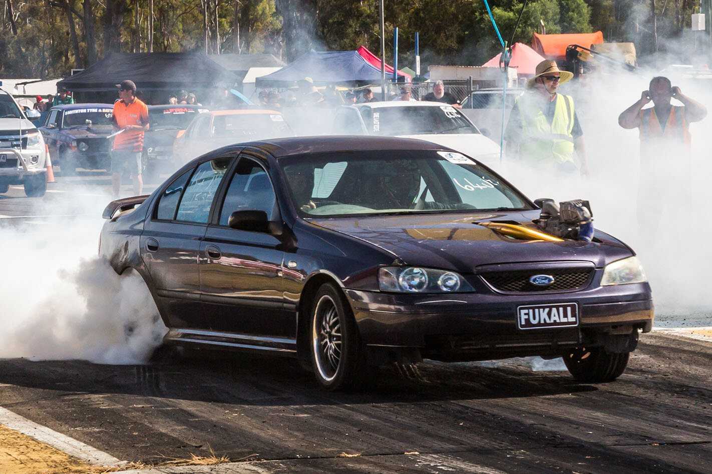 Supercharged BA Falcon burnout car