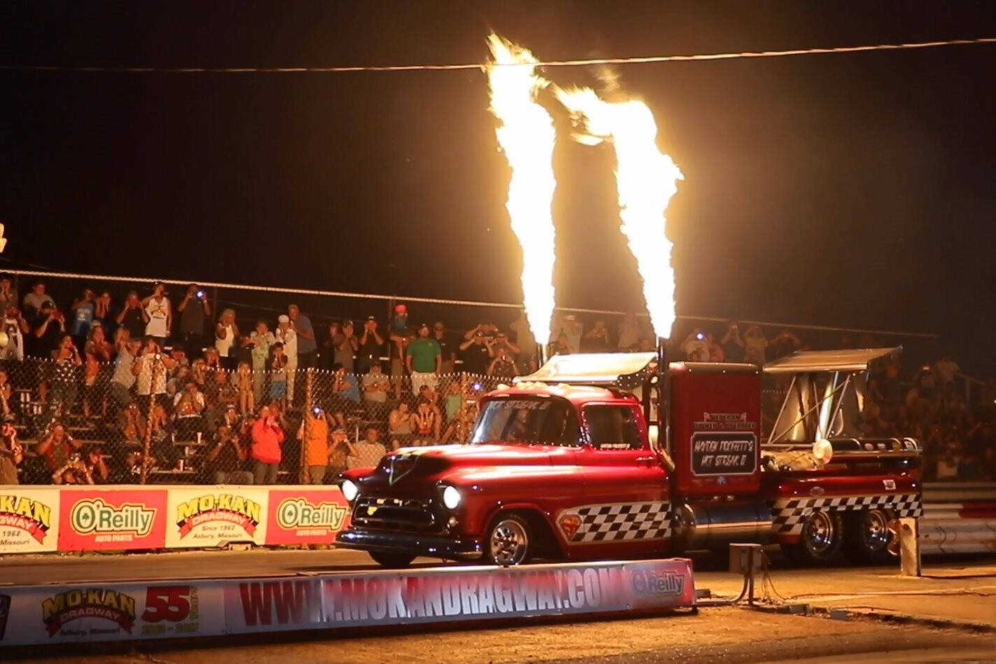 TWIN JET-POWERED ’57 CHEV PICK-UP AT MO-KAN DRAGWAY– VIDEO