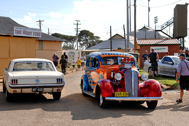 1936 Chev sedan and Mustang