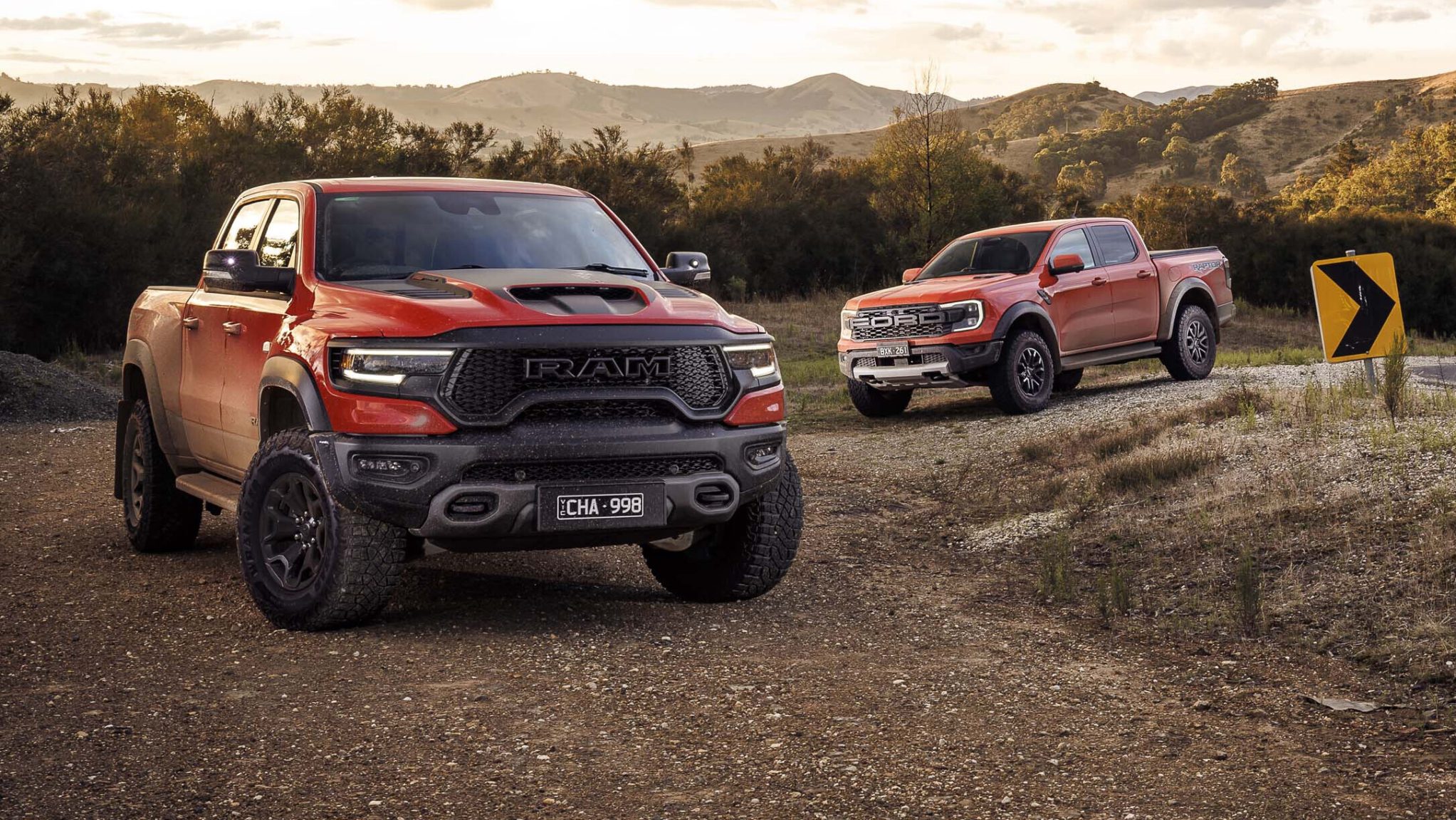 03182188/2023 ram 1500 trx red vs ford ranger raptor ute orange edewar 230328 92 crop jpg