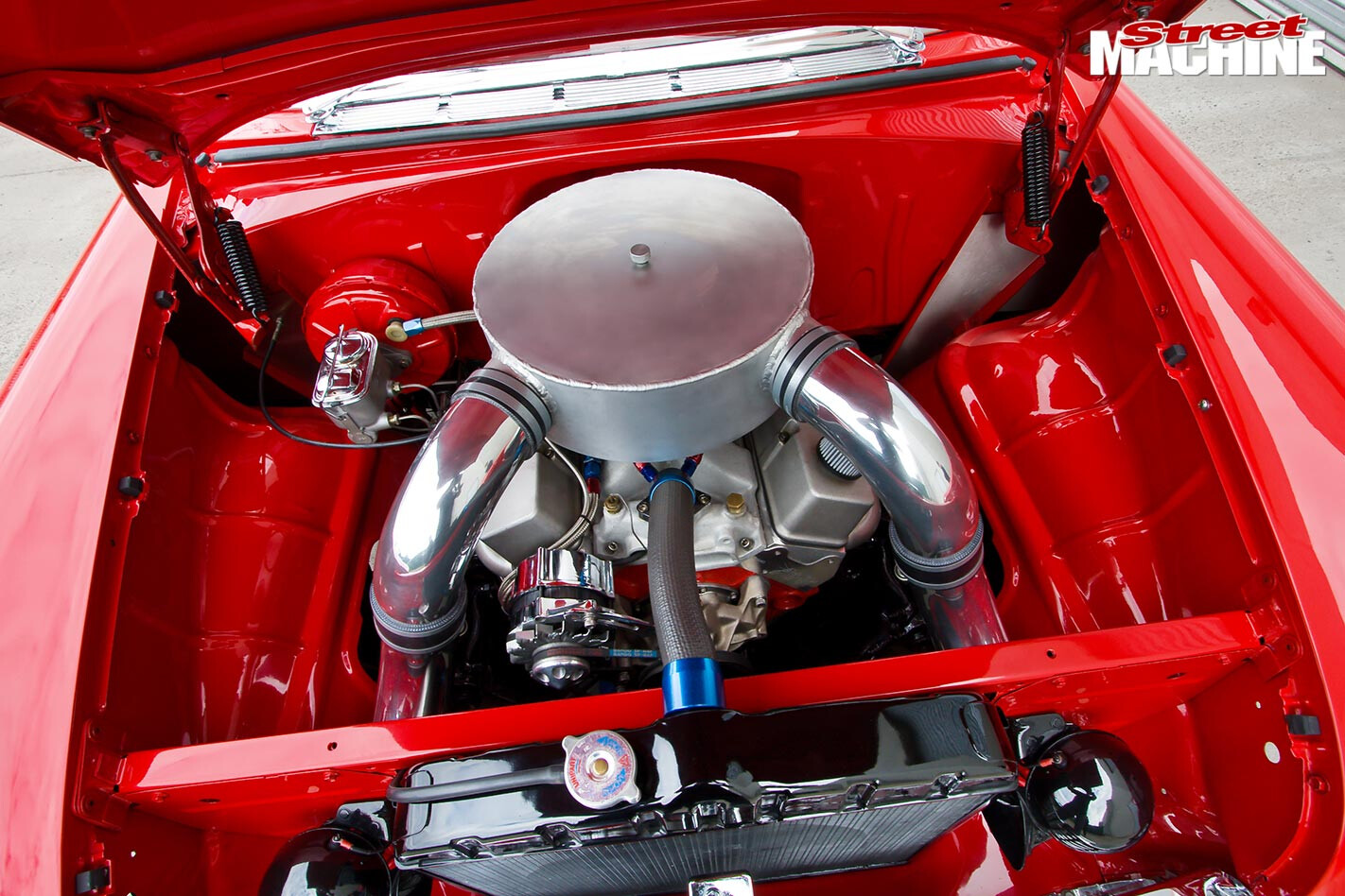 1955 Chev 210 sedan engine bay