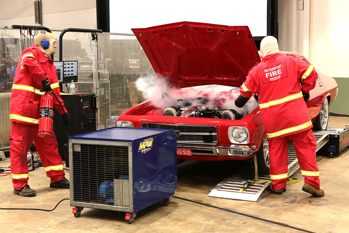 Holden HQ smoking on dyno