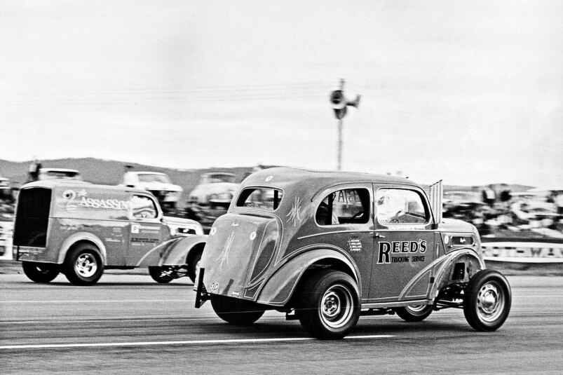 Before moving to the altered, Jim campaigned this Y-block-powered Anglia in 1967 and ’68, here taking on the Bill Fuller version at Surfers Paradise
