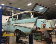 Chev wagon on hoist