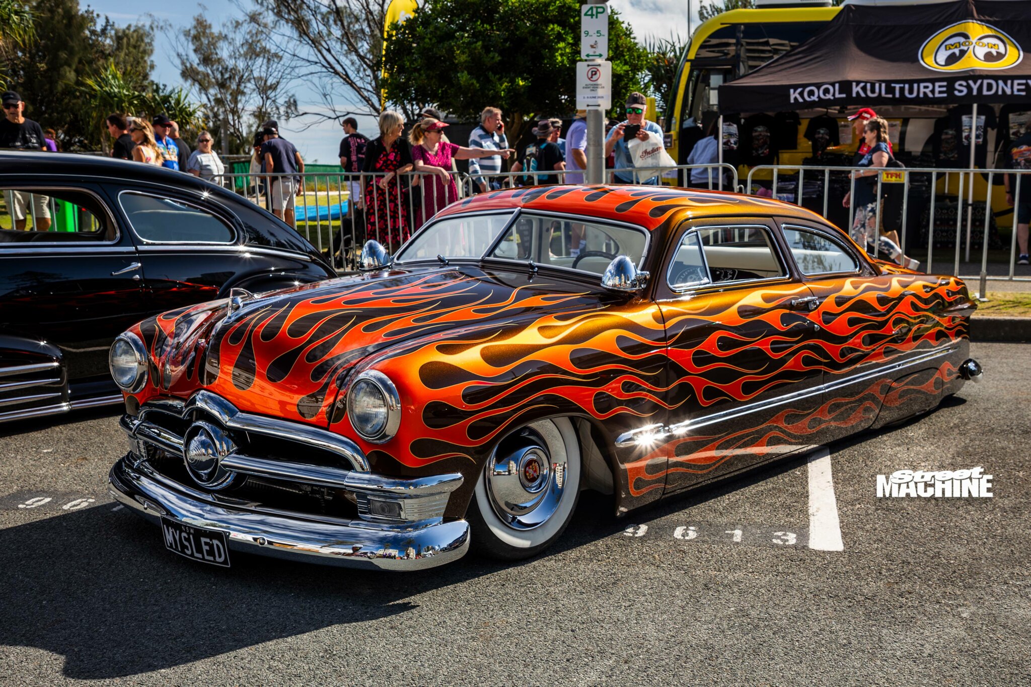 Jason Kennedy's slammed, candy-flamed 1950 Ford single-spinner custom